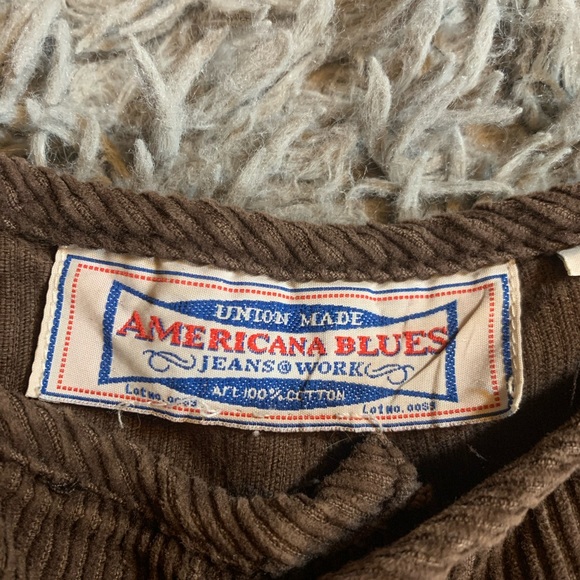 Vintage 70s Americana Blues brown corduroy button up flair legged pants sz 7 - Picture 3 of 4